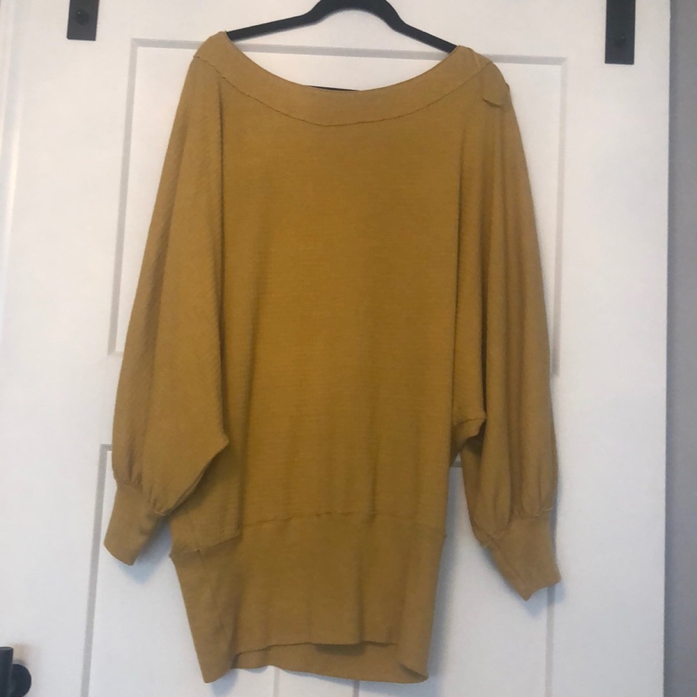 Free people mustard yellow waffle knit shirt